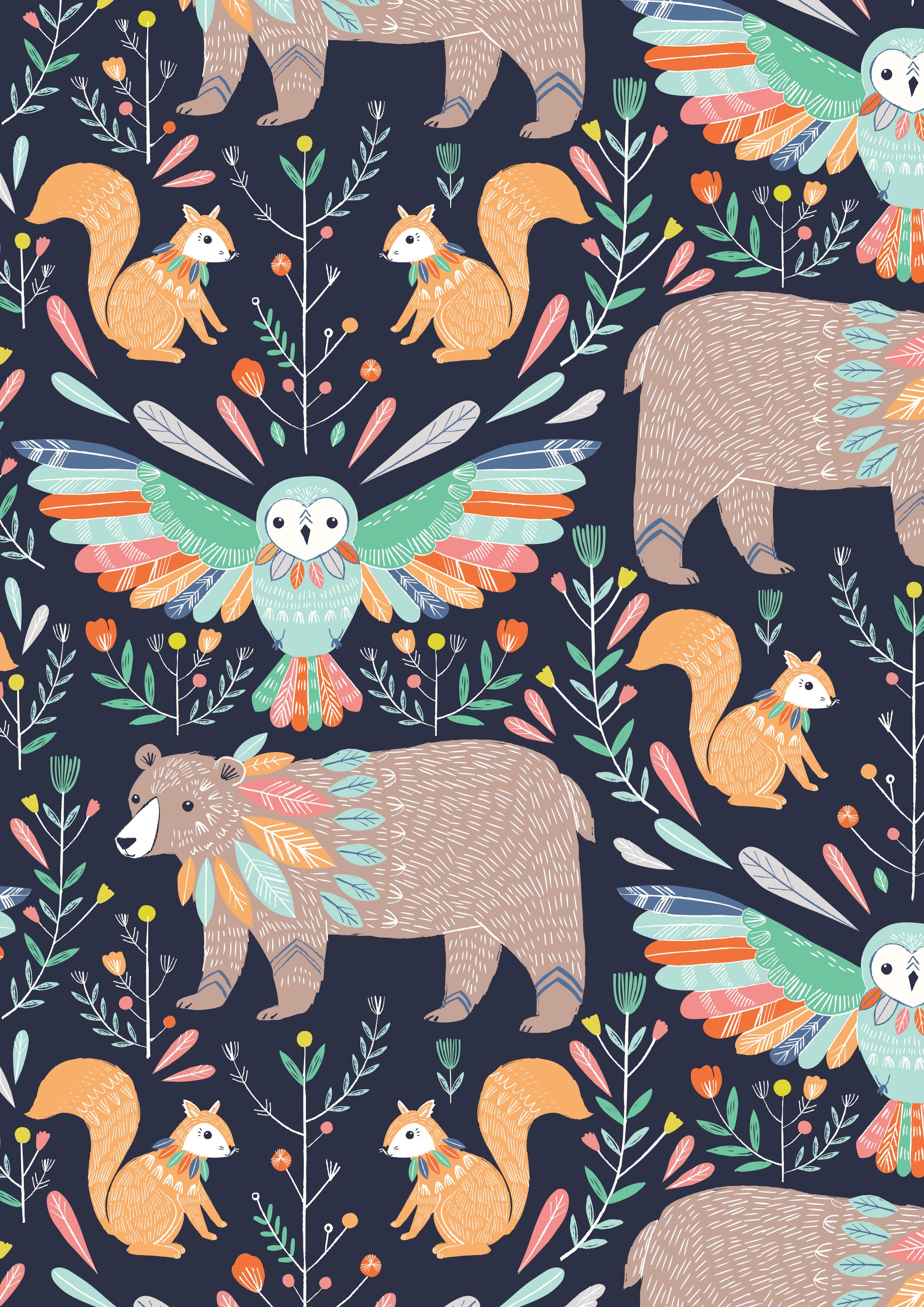 Boho Meadow - Boho Animal in Navy