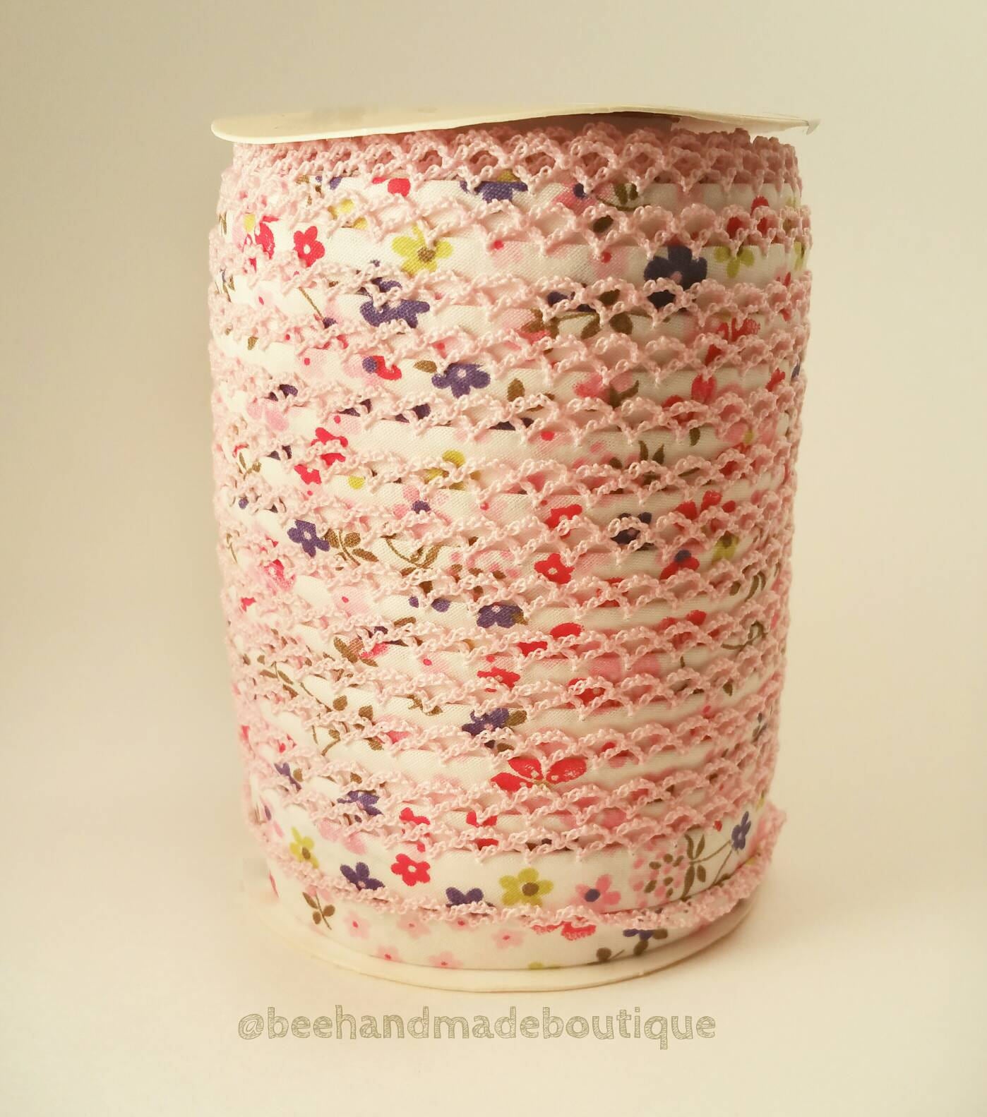 Picot Crochet Lace Edge Double Fold Bias Tape Binding Pink Trim Floral