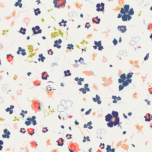 July 4th fabric, White Floral Fabric, Blue Floral Fabric, Art Gallery Fabric, Joie de Clair, Chic Flora, Fabric by the Yard, Designer Fabric
