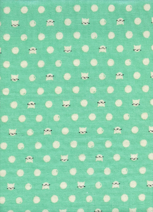 Cat Lady Friskers, Double Gauze Fabric, Teal, Cotton Steel Double Gauze, Cat Double Gauze Fabric, Sarah Watts, Green Cat Fabric, Cat Fabric