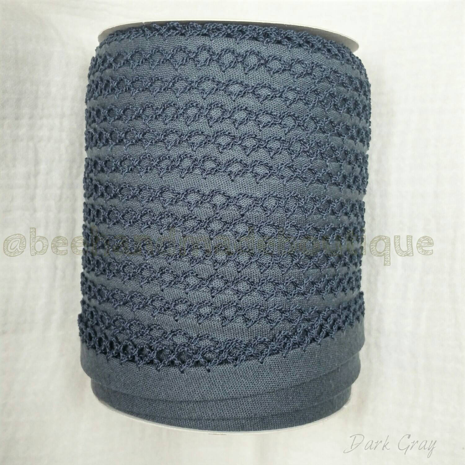 Crochet Bias Tape, Gray Bias Tape, Picot Bias Tape, Crochet Edge Bias Tape,Double Fold Bias Tape, Quilt Binding, Dark Gray Trim By the Yard