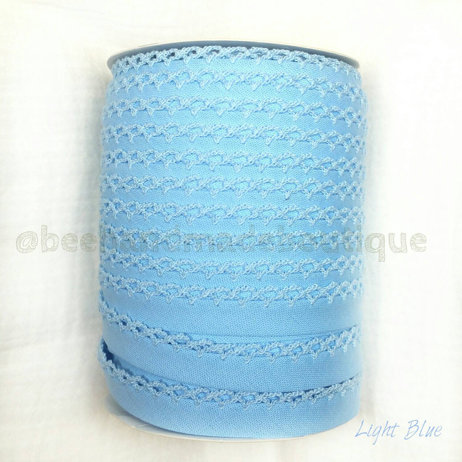 Crochet Edge  Bias Tape, Blue Bias Tape, Picot Bias Tape, Double Fold Bias Tape, Quilt Binding, LIGHT BLUE Bias Tape, By the Yard, Lace