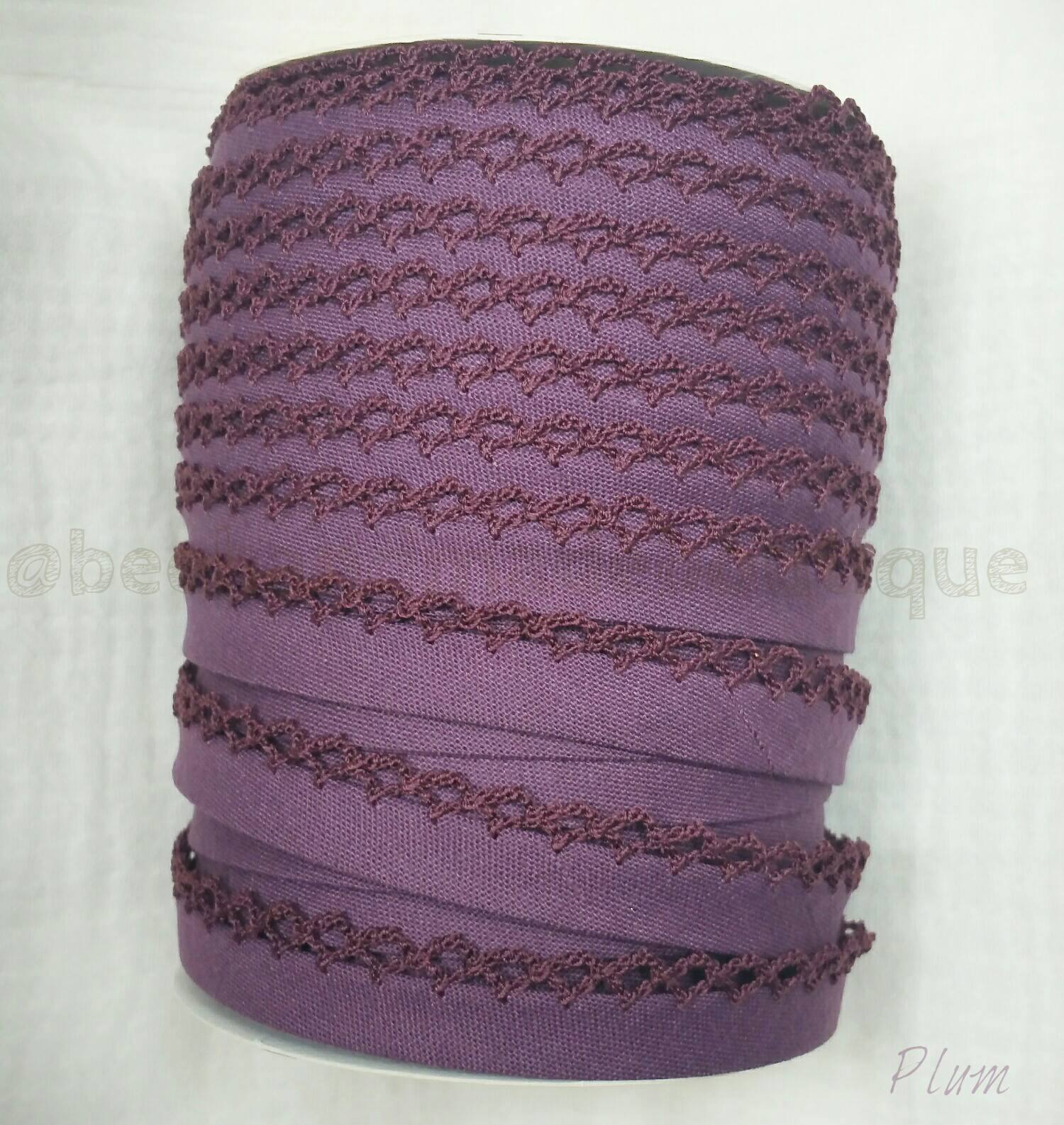 Picot Double Fold Bias Tape, Crochet Edge Bias Tape, Picot Edge, Quilt Binding, PLUM Crochet Bias Tape, By the Yard, Purple Lace, Trim