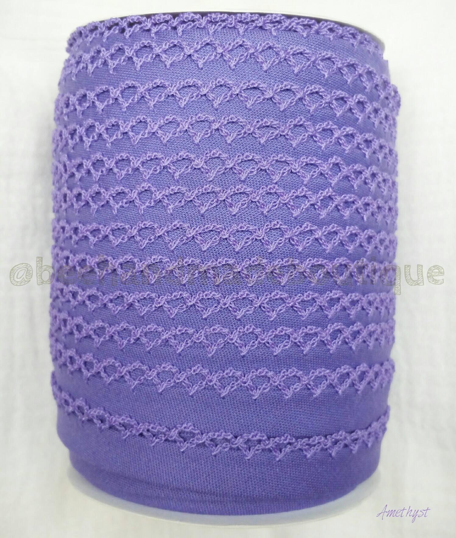 Purple Double Fold Bias Tape, Crochet Edge Bias Tape, Picot Edge, Quilt Binding, AMETHYST Crochet Bias Tape, By the Yard, Purple Lace, Trim