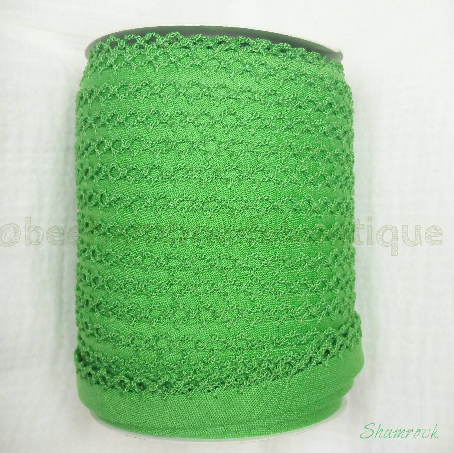 Green Picot Edge Bias Tape, Double Fold Bias Tape, Crochet Edge Bias Tape, Quilt Binding, SHAMROCK Crochet Bias Tape By the Yard, Green Lace