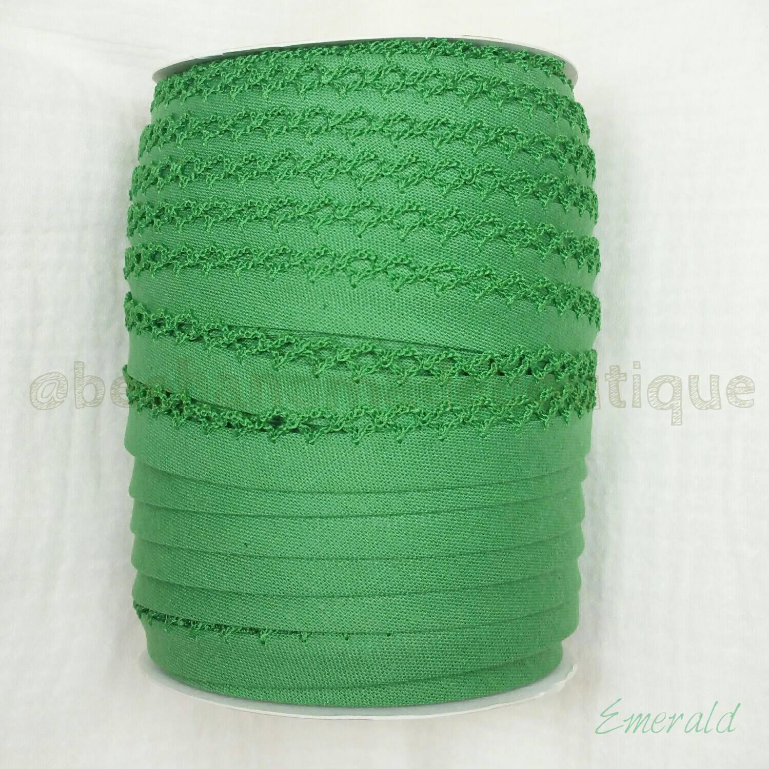 Green Picot Bias Tape, Double Fold Bias Tape, Crochet Edge Bias Tape, Quilt Binding, EMERALD Crochet Edge Bias Tape By the Yard, Green Lace