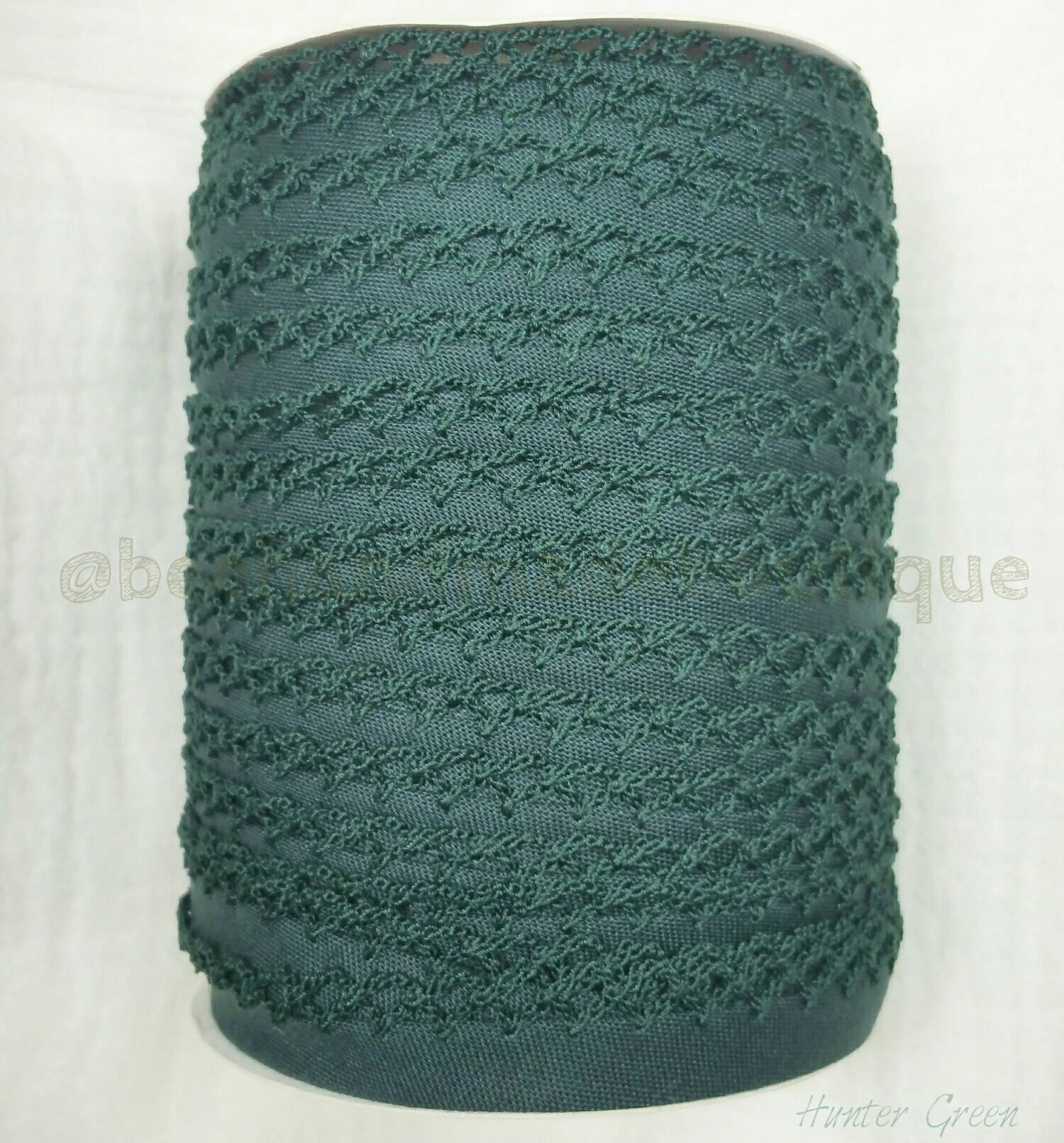 Green Crochet Bias Tape, Double Fold Bias Tape, Crochet Edge Bias Tape, Quilt Binding, HUNTER GREEN Bias Tape By the Yard, Green Lace Trim