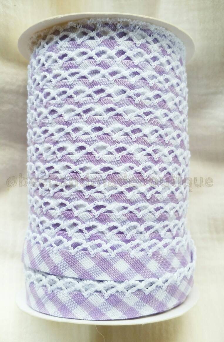 Picot Crochet Lace Edge Double Fold Bias Tape Binding Trim Purple Gingham Tape Color Crochet BTY