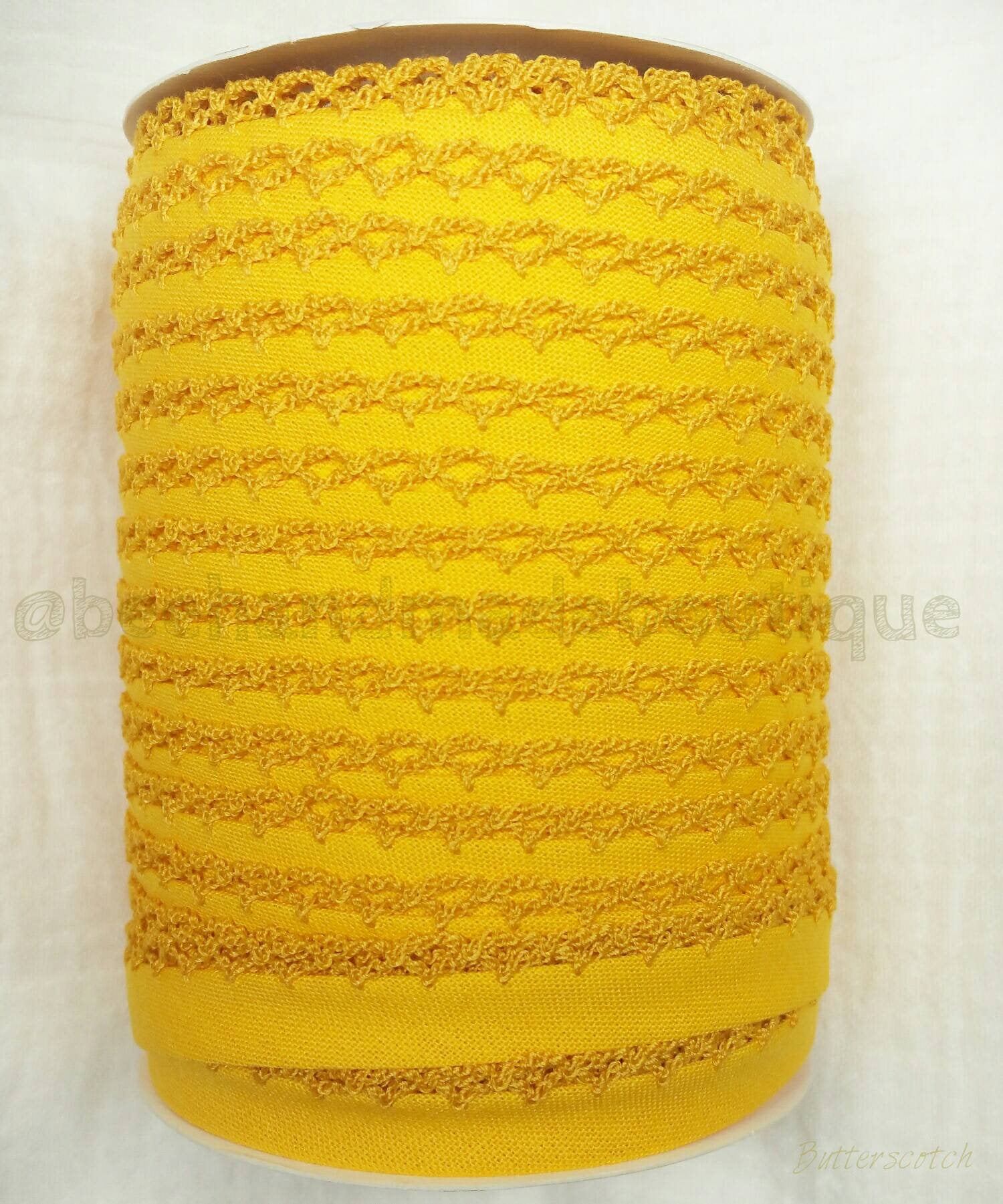 Yellow Crochet Bias Tape, Double Fold Bias Tape, Crochet Edge Bias Tape, Quilt Binding, Yellow Lace Trim, BUTTERSCOTCH Picot Egde Bias Tape