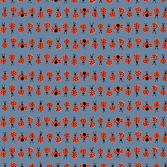 Ladybugs Blue Fabric 