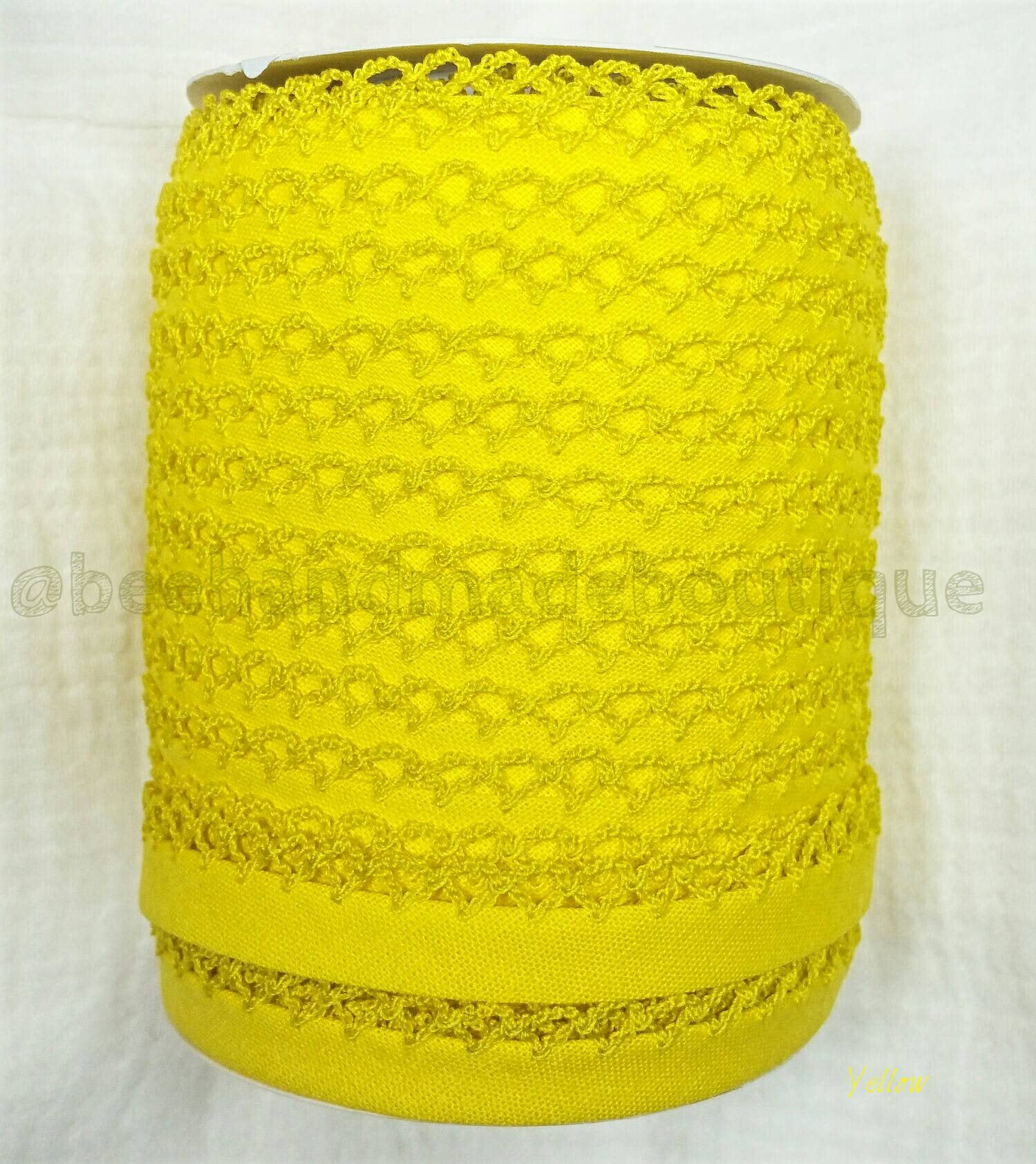 Yellow Crochet Bias Tape, Double Fold Bias Tape, Crochet Edge Bias Tape, Quilt Binding, Yellow Lace Bias Tape, YELLOW Picot Egde Bias Tape,