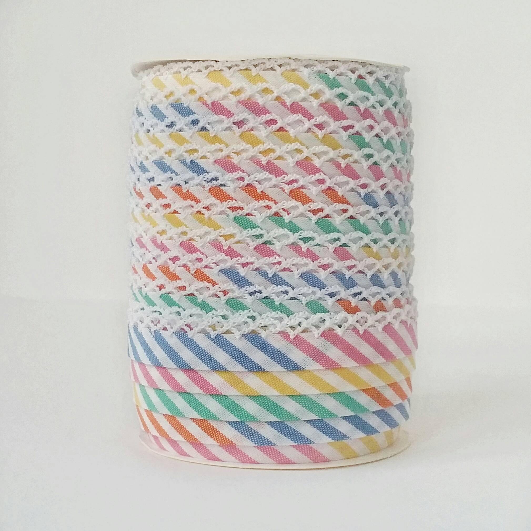 Rainbow Crochet Edge Double Fold Stripe Bias Tape 