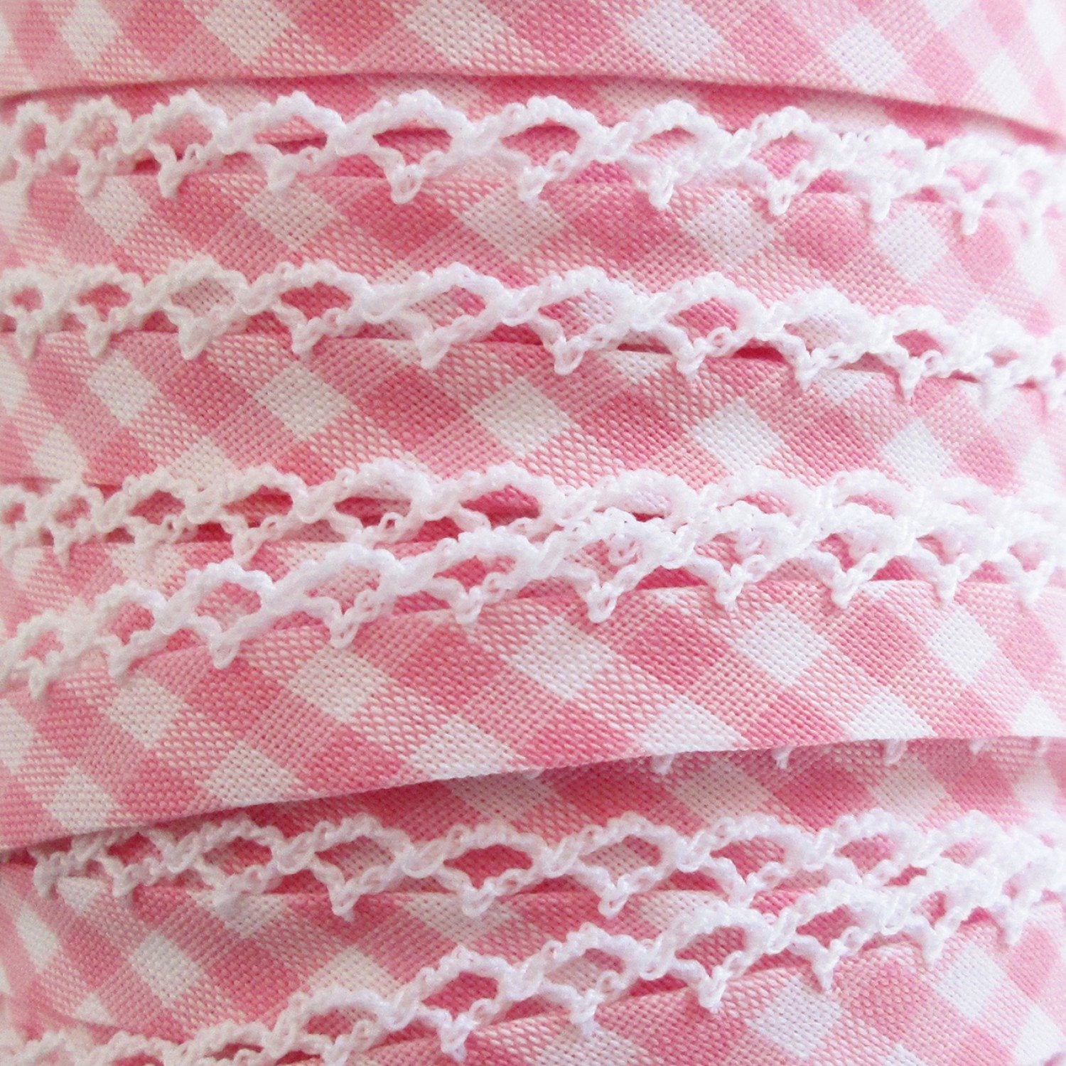 Pink Gingham Double Fold Bias Tape 
