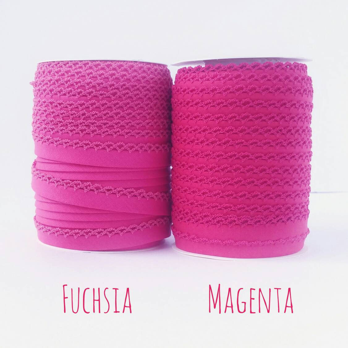Pink Double Fold Bias Tape, Crochet Edge, Picot Edge, Quilt Binding, FUCHSIA & MAGENTA Crochet Bias Tape, By the Yard, Pink Lace Bias Tape