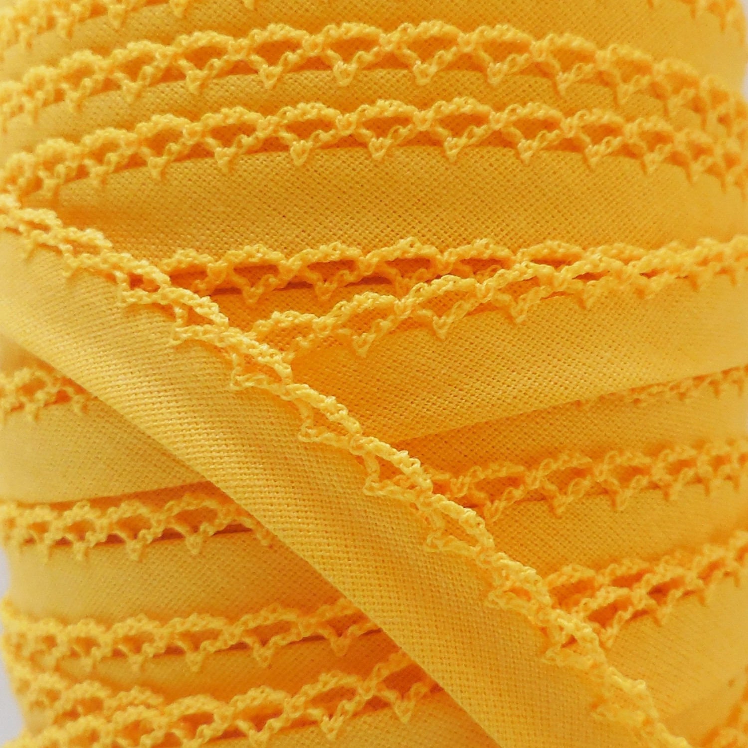 Yellow Crochet Bias Tape, Double Fold Bias Tape, Crochet Edge Bias Tape, Quilt Binding, Lace Bias Tape, BUMBLE BEE YELLOW Picot Bias Tape